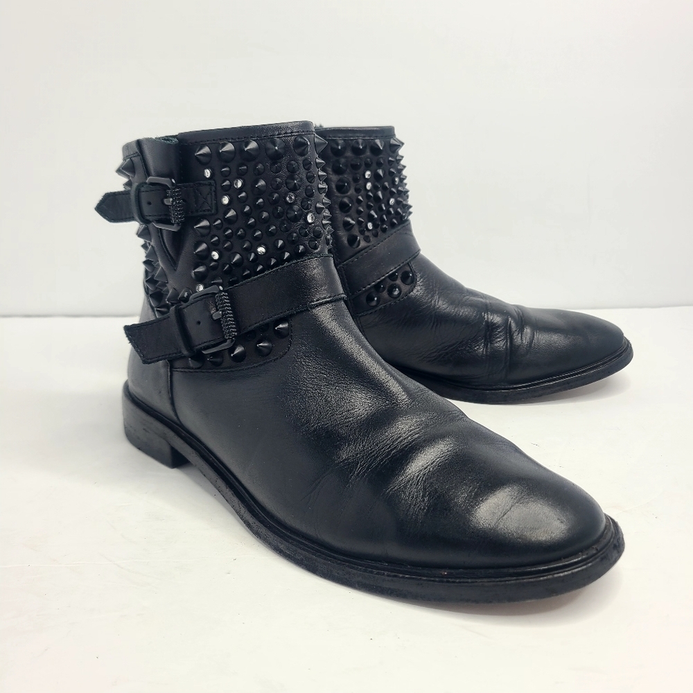 Ash Leather Studded Rhinestone Moto Ankle Boot Booties Size EU 40‎